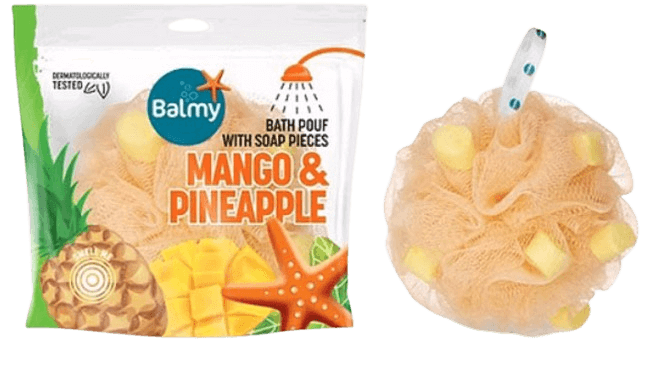 Balmy | ספוג רחצה עם סבון | ניחוח מנגו ואננס | Balmy - Mango & Pineapple (Bath Pouf with Soap Pieces)