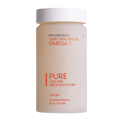 NATURESAGE CLARY SAGE SEED OIL OMEGA 3 | PURE 100% טבעוני | שמן זרעי מרווה מרושתת | מכיל 90 כמוסות צמחיות רכות