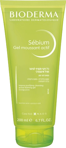 ג'ל ניקוי מקציף לטיהור פעיל אינטנסיבי | מתאים לעור שמן | מכיל 200 מ"ל | ביודרמה | BIODERMA | Sebium | Gel moussant actif |