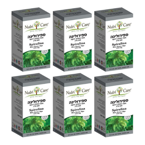 ספירולינה | אצה כחולה ירוקה 500 מ"ג | Spirulina Blue Green Alga 500 mg | מכיל 200 כמוסות | נוטרי קר | מבצע שישיה