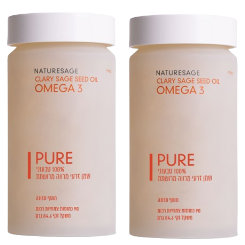 NATURESAGE CLARY SAGE SEED OIL OMEGA 3 | PURE 100% טבעוני | שמן זרעי מרווה מרושתת | מכיל 90 כמוסות צמחיות רכות | מבצע זוגי