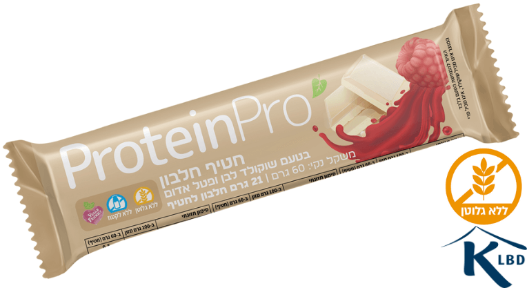 ProteinPro | חטיף חלבון טבעוני בטעם שוקולד לבן ופטל אדום | 60 גרם | 21 גרם חלבון | ללא גלוטן | ללא לקטוז |