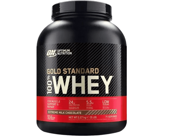OPTIMUM NUTRITIOM - GOLD STANDARD 100% WHEY | אבקת חלבון בטעם שוקולד | ללא תוספת סוכר | 24 גרם חלבון | 5.5 חומצות אמינו מסועפות | 2.27 ק"ג | 71 מנות הגשה