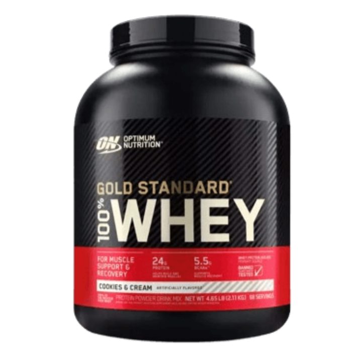 OPTIMUM NUTRITIOM - GOLD STANDARD 100% WHEY | אבקת חלבון עם שבבי עוגיות בטעם שוקולד | ללא תוספת סוכר | 24 גרם חלבון | 5.5 חומצות אמינו מסועפות | 2.27 ק"ג | 71 מנות הגשה