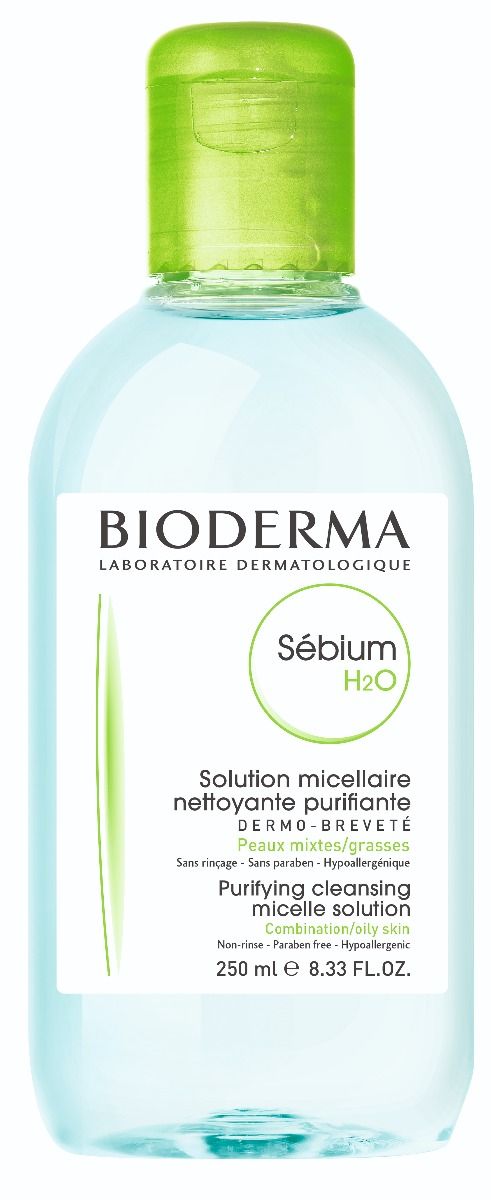 תמיסה מסילרית לניקוי מושלם של עור הפנים -לעור מעורב עד שמן - מכיל 250 מ"ל - סביום H2O - ביודרמה