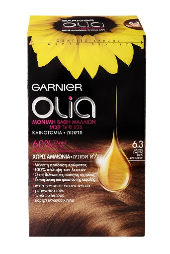 olia צבע שיער ללא אמוניה גרנייה - חום בהיר זהוב 6.3 - חוויה חדשה בצביעת שיער