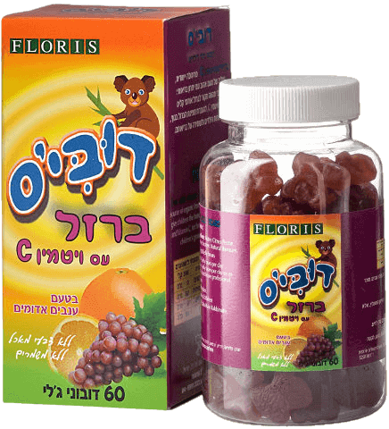 فلوريس | دوبيز | حديد مع فيتامين سي | حلوى جيلي طرية | بنكهة العنب الأحمر | 60 دببة جيلي | فطريات كوشير فلوريس هاداس | فلوريس هاداس
