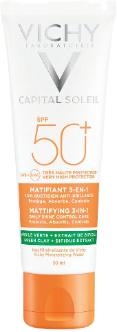 ויچي | Vichy  
קפיטל סוליי | Capital Soleil קרם הגנה 3 ב-1 לפנים עם SPF50+ - למראה מאט | 50 מ"ל