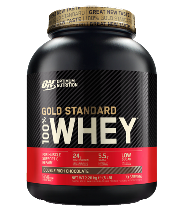 OPTIMUM NUTRITIOM - GOLD STANDARD 100% WHEY | אבקת חלבון בטעם שוקולד כפול | ללא תוספת סוכר | 24 גרם חלבון | 5.5 חומצות אמינו מסועפות | 2.26 ק"ג | 73 מנות הגשה