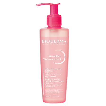 תכשיר לניקוי עדין של עור הפנים סנסיביו ג'ל מוסנט - מכיל 200 מ"ל - לניקוי הפנים והעיניים לעור עדין - ביודרמה