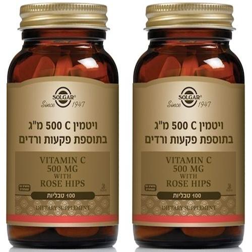 ויטמין C בתוספת פקעות ורדים סולגר 500 מ"ג - 100 טבליות מבית סולגאר - מבצע זוגי