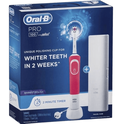 מברשת שיניים חשמלית נטענת | אורל בי פרו 100 3D נטענת ורוד + קייס נשיאה | Pro 100 3d Braun+travel Case | מבית  Oral B