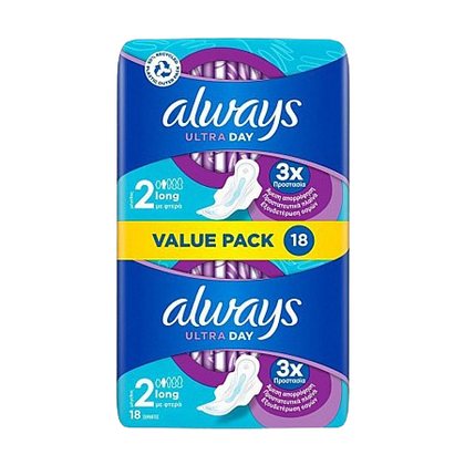 אולוויז תחבושות היגייניות אולטרה לונג עם כנפיים | 2 טיפות | 18 יח |