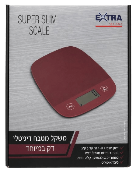 משקל מטבח דיגיטלי דק במיוחד | דיוק מרבי 1 גרם עד 5 ק"ג | אקסטרה - EXTRA