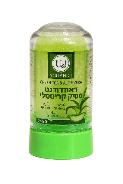 דאורדורנט סטיק קריסטלי | GREEN TEA-ALOVERA - תה ירוק ואלוורה | ללא אלומיניום | ללא כלורהידרט | מכיל 80 גרם | YOU AND I