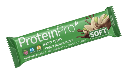 חטיף חלבון בטעם פיסטוק שוקולד | PROTEIN PRO SOFT - פרוטאין פרו | 15.4 גרם חלבון | טבעוני | 55 גרם