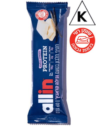 חטיף חלבון בטעם ונילה קראנץ' | Extra Cream | מכיל 3 גרם חומצות אמינו מסועפות | 2 גרם סוכרים | 18 גרם חלבון | משקל 60 גרם | AllIn