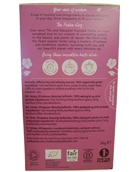 חליטת תה | טולסי קלריטי | TULSI CLARITY | מכיל 20 שקיקים | פוקה | PUKKA
