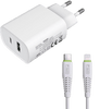 מטען קיר 20W עם כניסות USB-Type C + USB-A וכבל USB Type-C לחיבור Lightning באורך 1.5 מטר | צבע לבן | פאוור טק - POWER-TECH