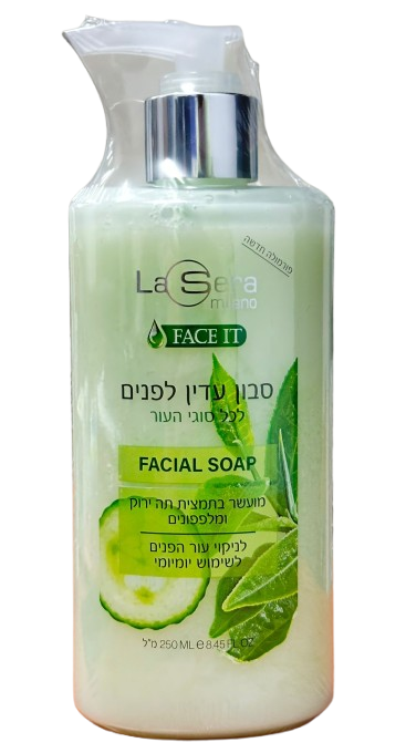 סבון עדין לפנים | לכל סוגי העור | מועשר בתמציות תה ירוק ומלפפונים | מכיל 250 מ