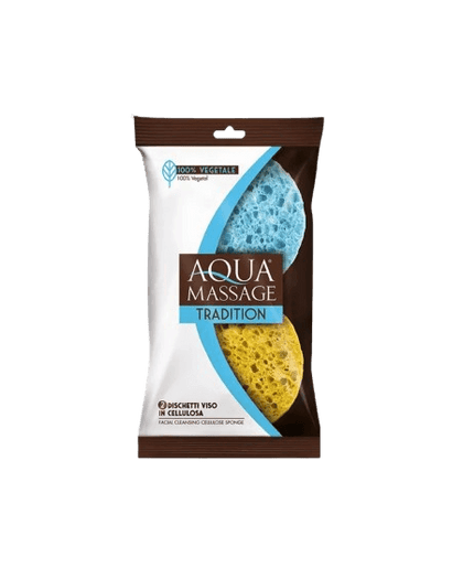 זוג ספונג'יות עגולות עשויות תאית צמחית טהור לניקוי הפנים | 100% טבעי | AQUA MASSAGE | TRADITION |