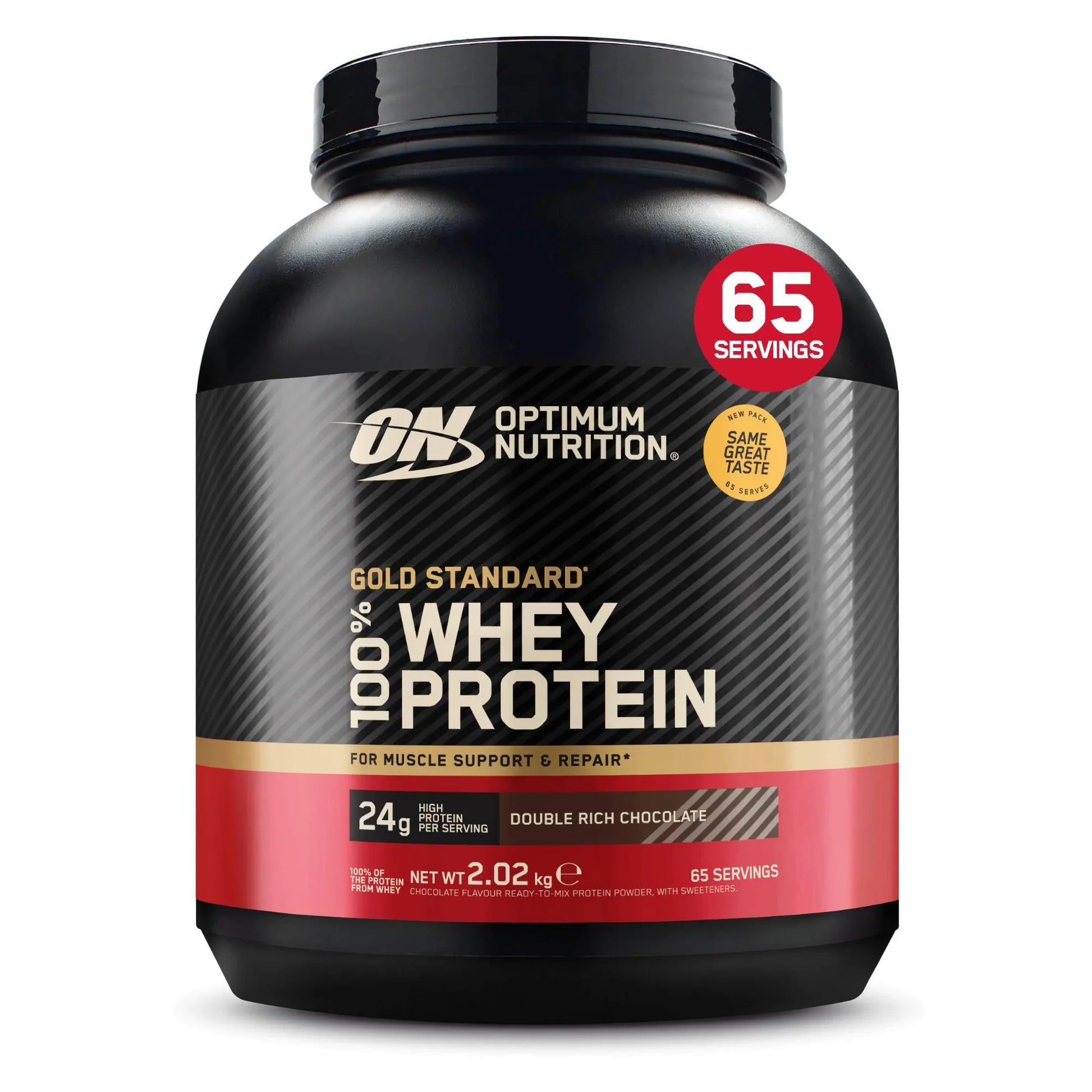 אבקת חלבון מי גבינה Gold Standard 100% Whey בטעם שוקולד כפול – אופטימום נוטרישן Optimum Nutrition – ‏2.02 ק"ג, 65 מנות