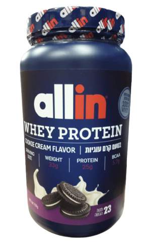 אבקת חלבון אול אין | Allin Whey Protein | פאוץ 759 גרם | בטעם קרם עוגיות אול-אין | ALLIN
