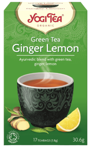 תה עם צמחים להכנת משקה בחליטה אורגנית | תה ירוק עם ג'ינג'ר ולימון | מכיל 17 שקיקים | yogi tea