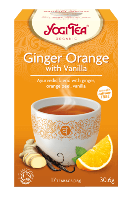 צמחים מיובשים להכנת משקה בחליטה אורגנית עם תפוז ג'ינג'ר וניל | מכיל 17 שקיקי תה | yogi tea