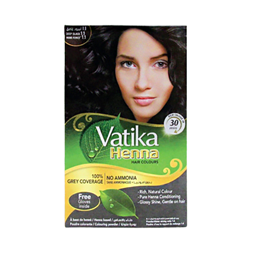 אבקת צבע לשיער על בסיס חינה שחור כהה וטיקה 1.1 | Vatika Henna Deep Black