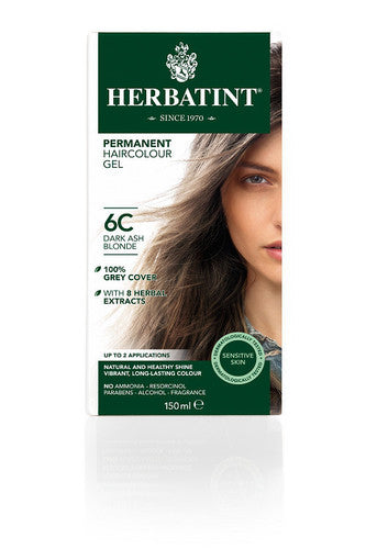 צבע לשיער קבוע על בסיס צמחי גוון בלונד אפרפר כהה 6C הרבטינט Permanent Herbal Based Hair Dye Dark Ash Blonde 6C Herbatint