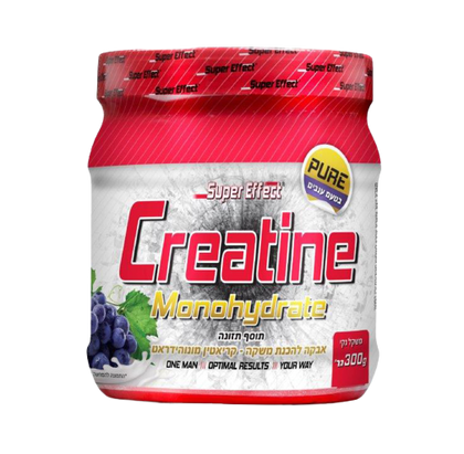 קריאטין | אבקה להכנת משקה קריאטין | Creatine Monohydrate | מכיל 300 גרם | מעלה כוח ואנרגיה תוך שרירית | בטעם ענבים | Super Effect