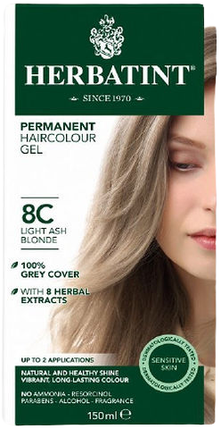 הרבטינט | צבע שיער קבוע | על בסיס צמחי | בלונד אפרפר בהיר | C8