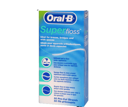 ORAL-B-SUPERFLOSS | חוט דנטלי סופר פלוס לניקוי גשרים | כתרים ומרווחים בין השיניים