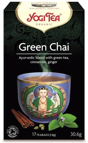 תה עם צמחים להכנת משקה בחליטה אורגנית | צ'אי ירוק | תה ירוק עם קינמון ונענע | מכיל 17 שקיקים | yogi tea