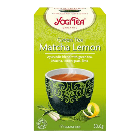 תה עם צמחים להכנת משקה בחליטה אורגנית | תה ירוק מאצ'ה לימון |מכיל 17 שקיקים | yogi tea