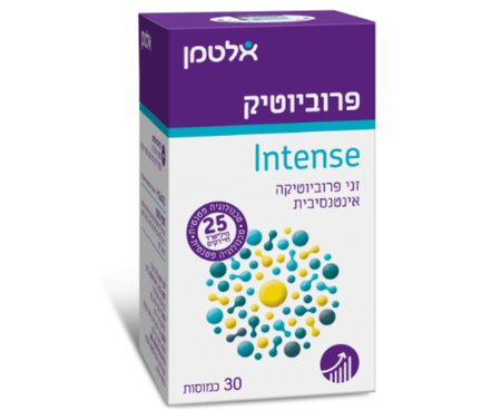 אלטמן | פרוביוטיק | Intense | מכיל 30 כמוסות | מכיל 25 בליון מחמישה זנים שונים לפעילות מוגברת | חיידקים טובים אשר מועילים לבריאותינו